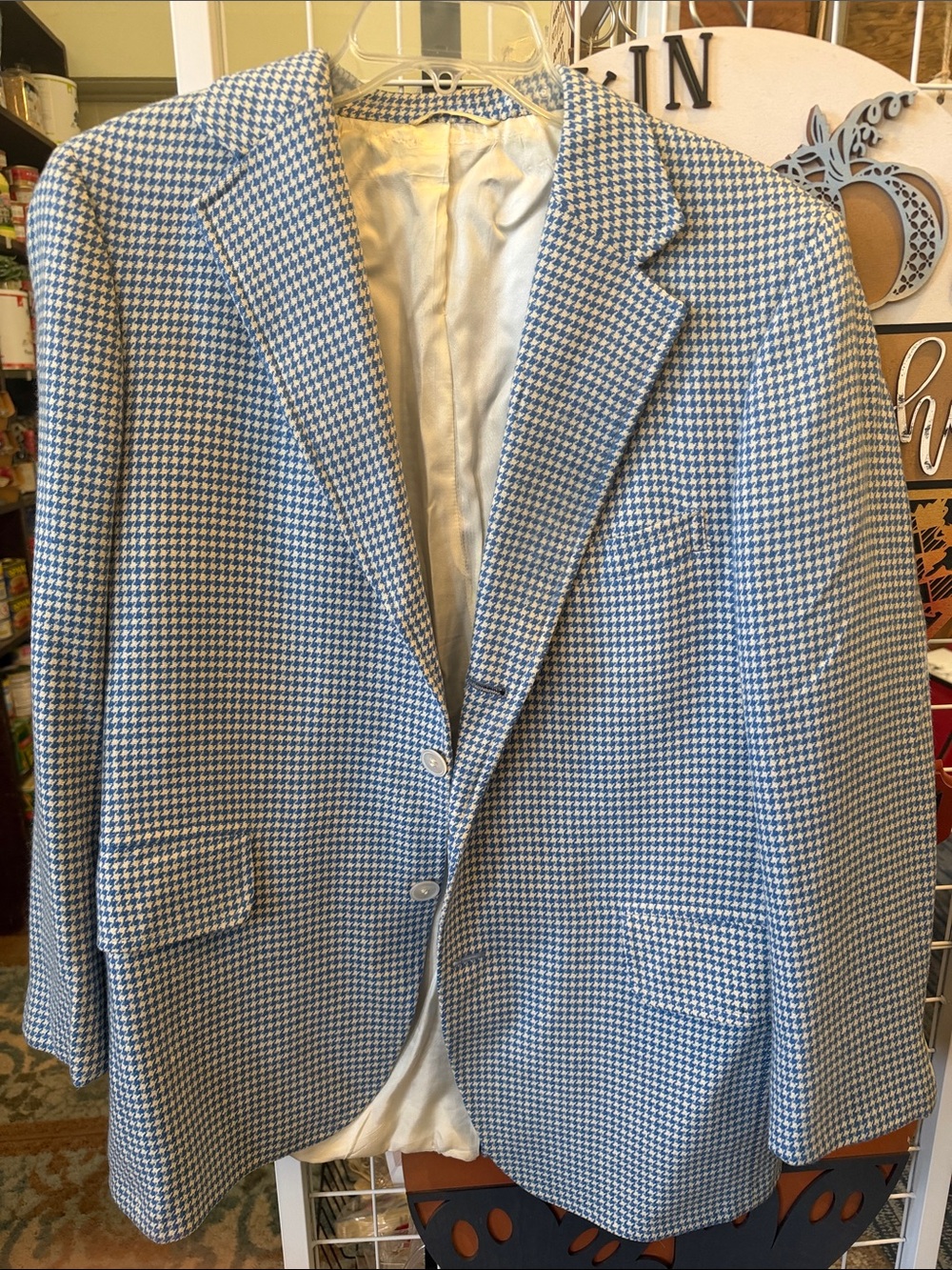 Vintage The Broker Blue and White Houndstooth Sport Coat